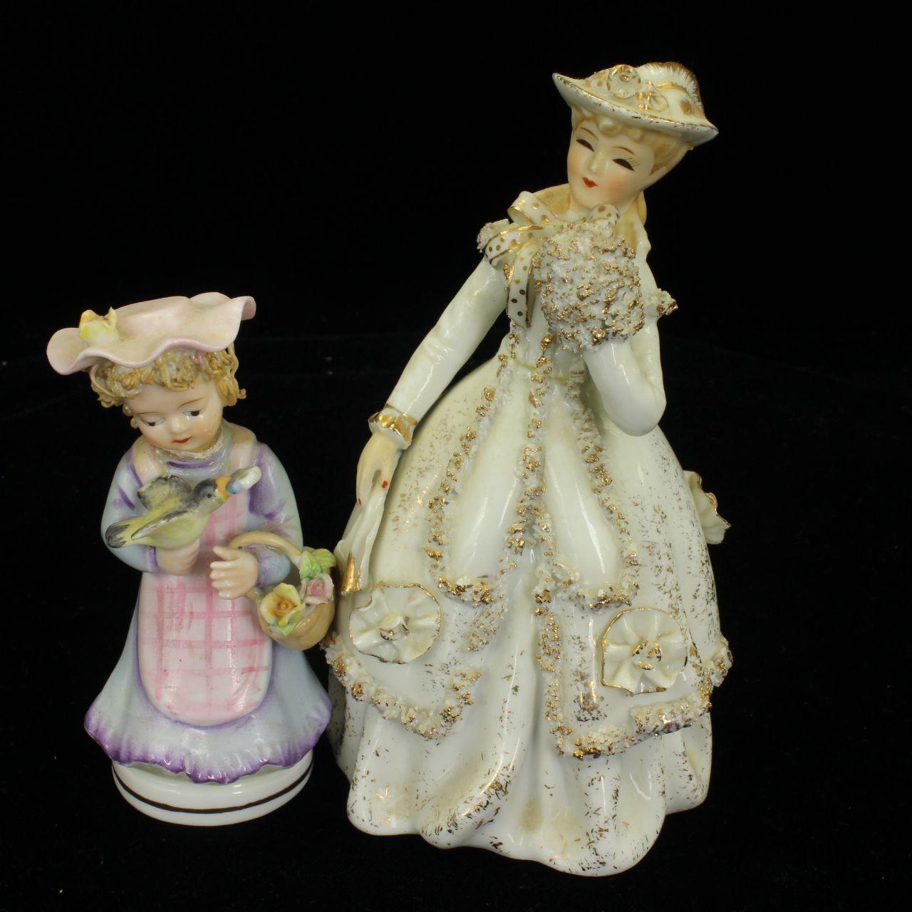 Lot - Lefton Porcelain Figurines, Victorian Lady and Girl